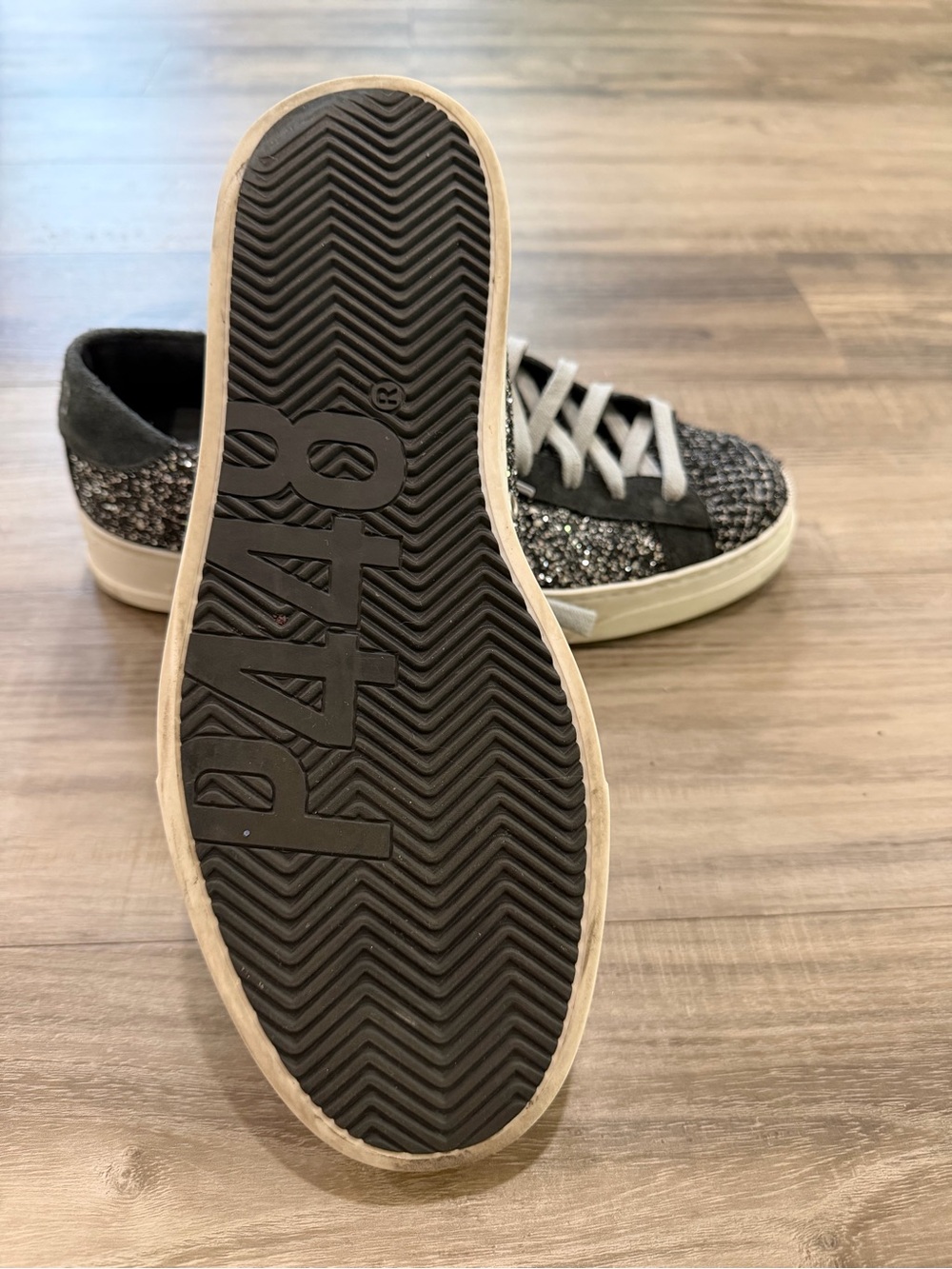 P448 John Shaka Glitter Tweed Sneakers Black Silver Sparkle Suede EU 40 US 9 - Picture 6 of 9